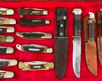 Group of Knives with Display Case