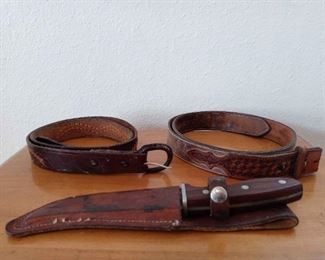 2 Vintage Leather BeltsKnife