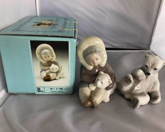 Lladro Hand Made Porcelain Eskimo Jugando Hand Painted Polar Bear