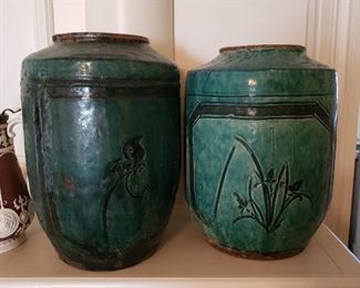 Antique Chinese Hunan Turqouise Large Jars/Vases