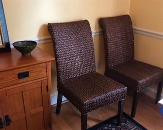 6 Pier One Rattan Parsons Chairs. Some need touch up paint