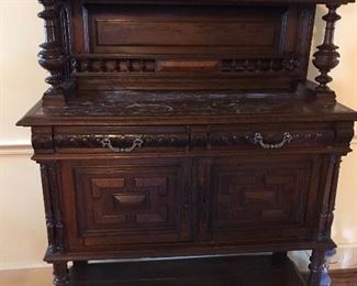 Beautiful German Sideboard. 2 pieces with marble top. Marble has hairline cracks