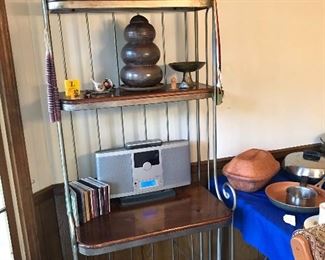 Nice Iron Bakers Rack with wood shelves. Brookstone Radio/CD Player. Nesting Bowls - ceramic