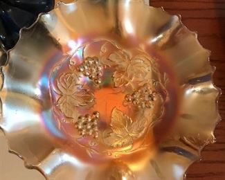 This Grape and Ivy Opalescent Amber Bowl