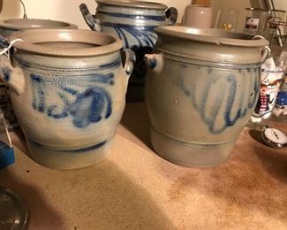 Salt Glaze German Cobalt Blue Pots. Some are missing a handle...2 are perfect