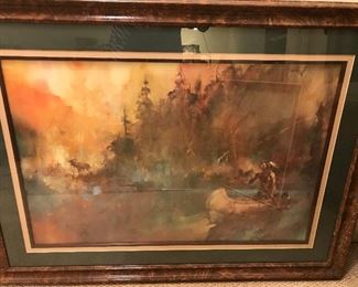 Indian Brave on River - beautifully framed