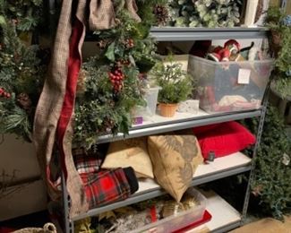 Christmas wreaths, garlands, small trees and decor 