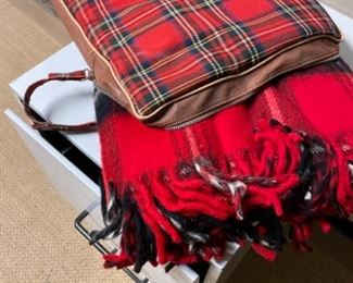Vintage wool plaid blanket with carry bag