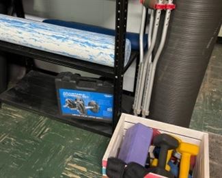 Hand weights, yoga mats, work out accessories and mats
