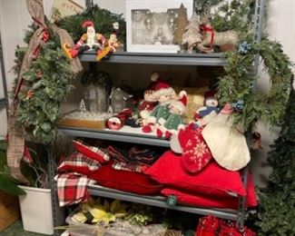 Christmas wreaths, garlands, small trees and decor 