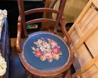 Antique needlepoint seat chair 