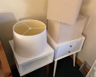 Small mid century style side tables, lamp shades
