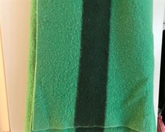 Vintage Green Hudson Bay Stripe 4 point wool blanket 