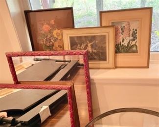 Vintage framed prints and mirrors 
