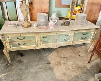 Vintage French Antique marble top sideboard 