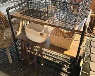 Industrial style shelf, Hearth and Home metal storage baskets, woven baskets 