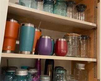 Yeti tumblers, Ball, Altlas and Penzy’s canning jars (vintage and new)