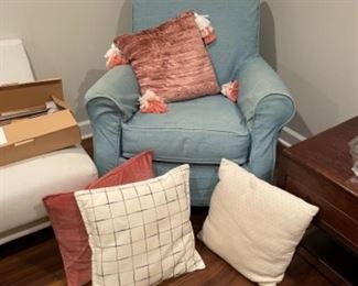 Denim upholstered rocking chair 