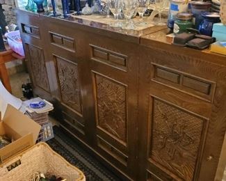 Large Korean Bar with Marble Top! It's a bar! The front Depicts the 4 seasons and the back has all your bottle storage etc...