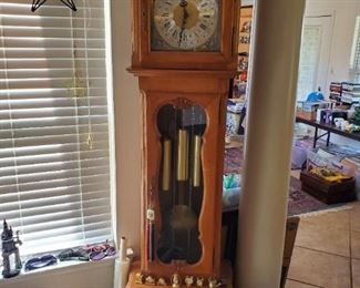 German Grandfather Clock made in 1977 Solid Oak