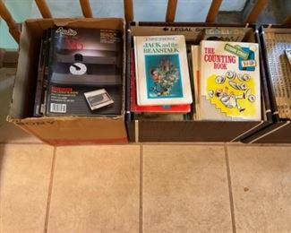 boxes of children books.  Vintage