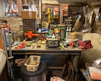 tools and everything in the basement. Look up. The rafters are loaded