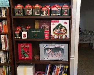Bookshelf, books, Christmas decorations