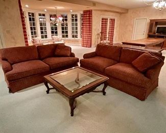 Baker couches and wood and glass square coffee table
