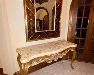 Marble topped painted wood table