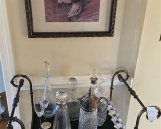 Tea cart, some of the crustal decanters