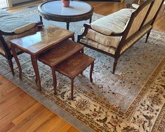 Large wood Oriental rug, cream color