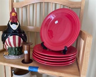 Fiesta plates, patriotic rooster cookie jar