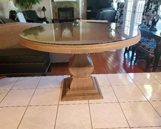 48 inch  Andrews Round Pedestal Table with Glass Top By Ballard Design -Gray Color