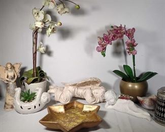 Faux Plants and Angel Decor
