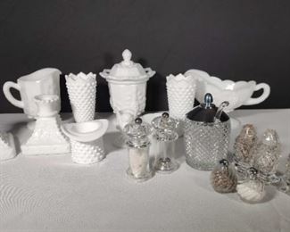 Milk Glass and Lead Crystal Salt and Pepper Shakers