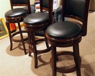 Swivel Bar Stools With Upholstered Seats And Backs, Qty 3, Seat Height 29", Back Height 42"