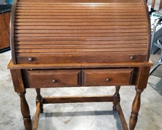 Solid Wood Single Drawer Roll Top Writing Desk, 45" x 30.25" x 20"