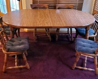 Solid Wood Dining Table With 2 Leaves, 30" x 76" x 42", Includes 6 Matching Dining Chairs