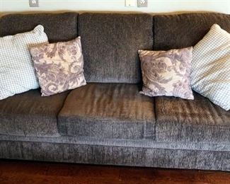 Upholstered 3 Cushion Sleeper Sofa With Throw Pillows, 34" x 78" x 36"