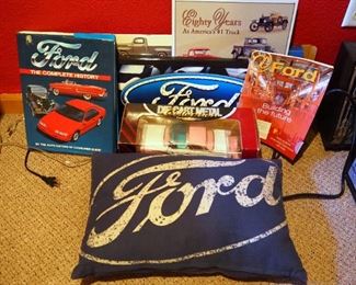 Ford Motor Company Collectibles, Including LED Sign, 1955 Fairlane Crown Victoria Diecast Model Car, Ford: The Complete History Coffee Table Book