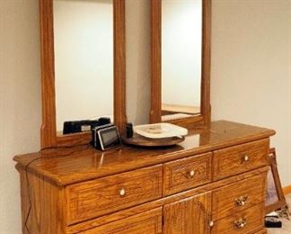 Seven Drawer Dresser With Double Mirrors, 79" x 61" x 17.5"