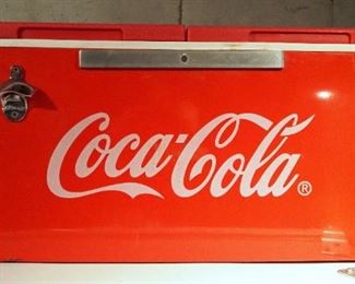 Metal Sided Coca-Cola Chest Cooler, With Split Flip-Top Lid, 13.5" x 29" x 13"