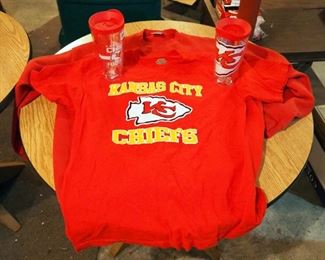 Kansas City Chiefs Sweatshirt, Size XXL, T-Shirt, Size XL, And Travel Cups, Qty 2