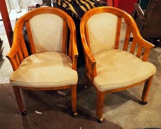 Wood Frame Rolling Arm Chair With Upholstered Seat And Back, Qty 2, 33" x 23" x 19"