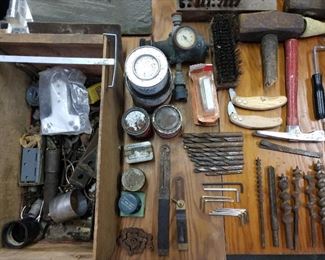 Drill bits, Allen wrenches, wood and brass squangles, misc boxes odds & ends make offer 