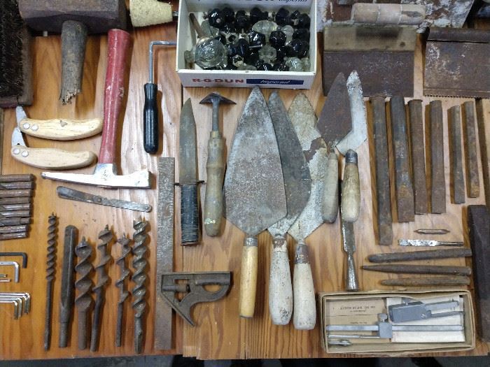 Trowels, chisels, drill bits, etc.