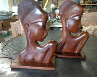 African Carved Wooden Lamps 