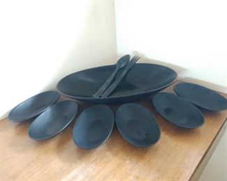 9 pc wood salad bowl 