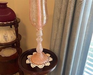 Pink Fenton candlestick