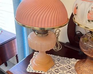 Aladdin Corinthian lamp base with ribbed swirl shade